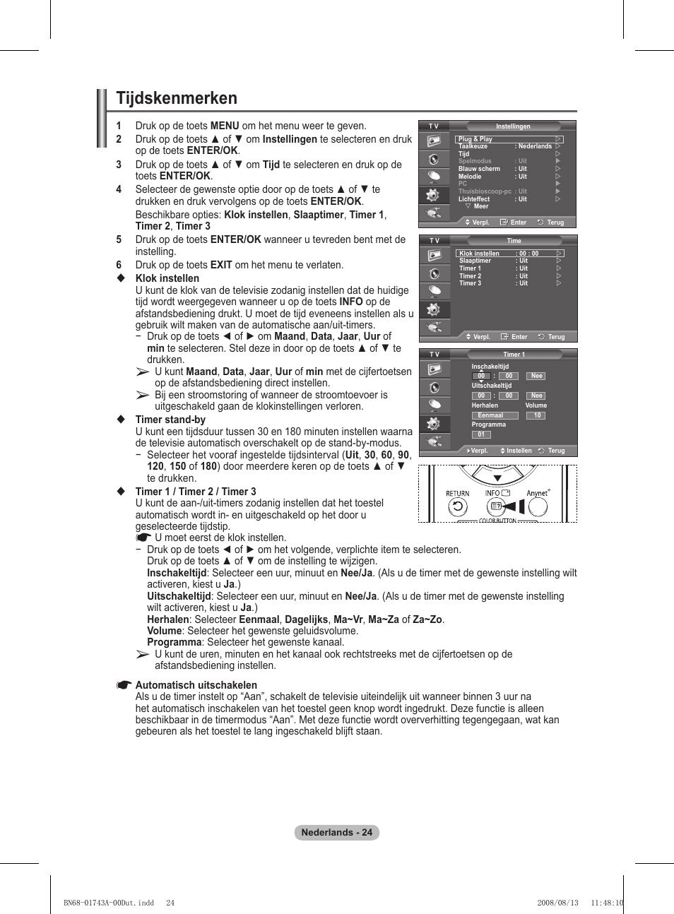 Tijdskenmerken | Samsung PS50A417C2D User Manual | Page 204 / 477
