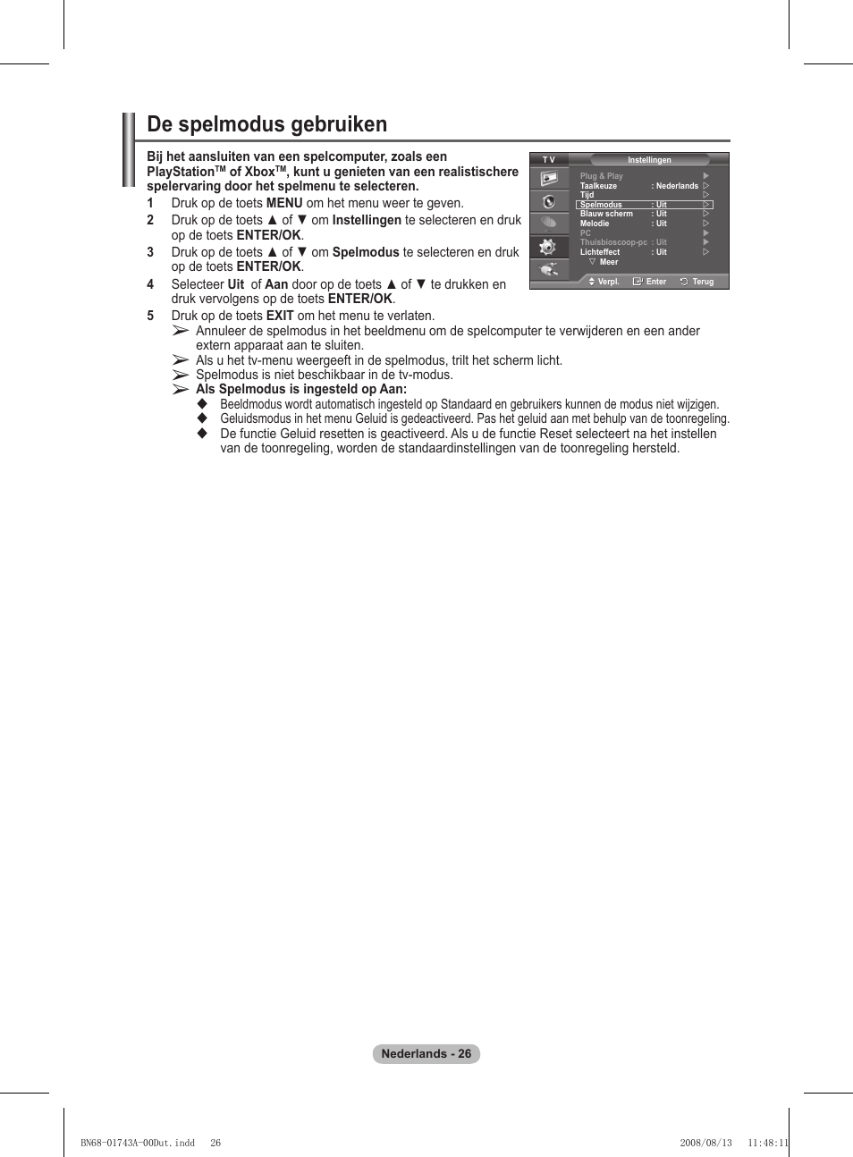 De spelmodus gebruiken | Samsung PS50A417C2D User Manual | Page 206 / 477