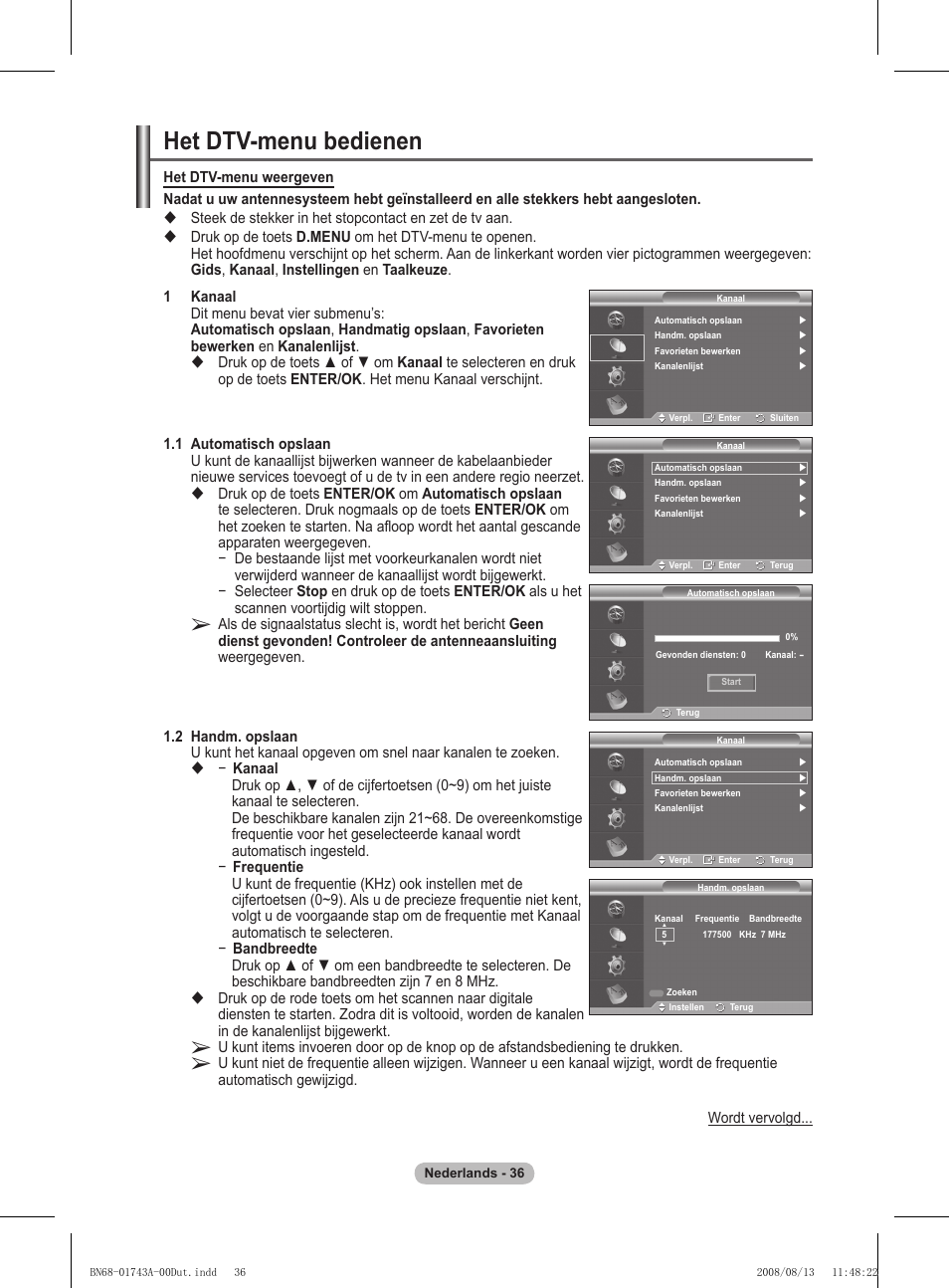 Het dtv-menu bedienen | Samsung PS50A417C2D User Manual | Page 216 / 477