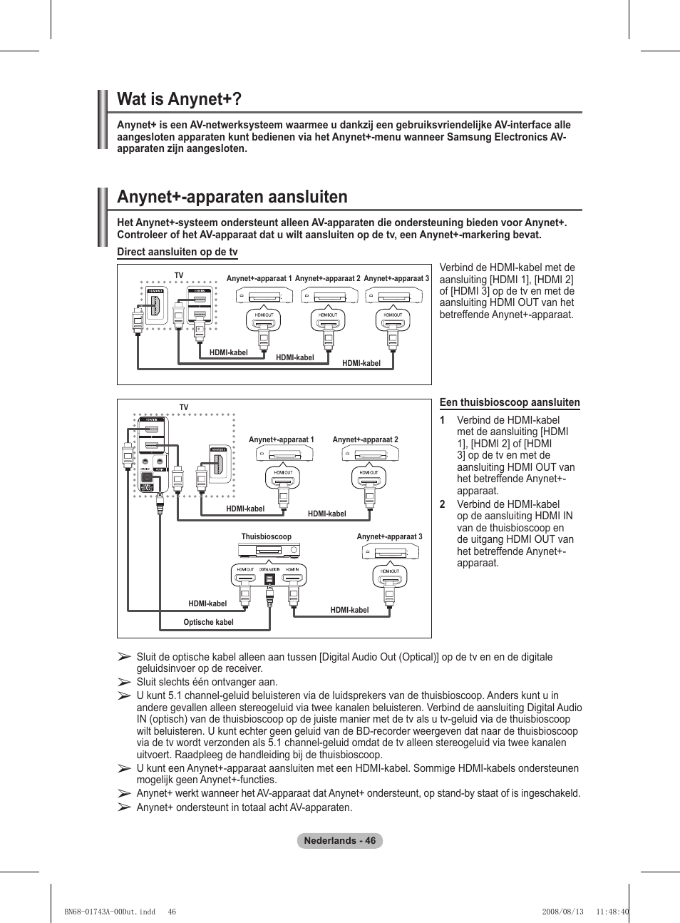 Wat is anynet, Anynet+-apparaten aansluiten | Samsung PS50A417C2D User Manual | Page 226 / 477