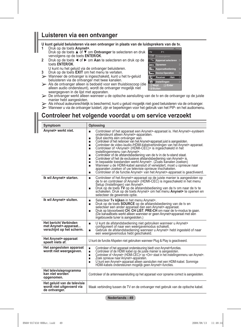 Luisteren via een ontvanger | Samsung PS50A417C2D User Manual | Page 229 / 477