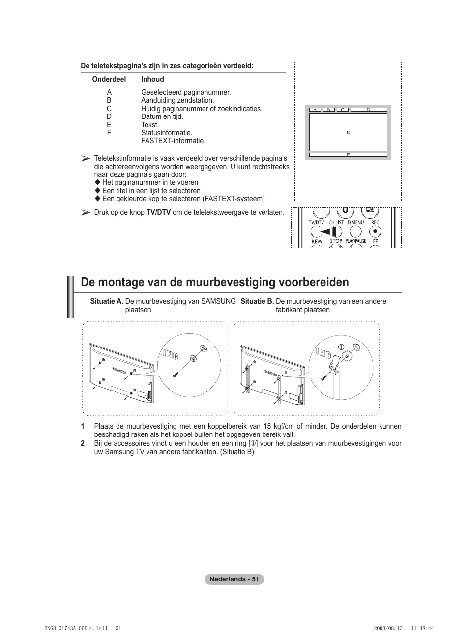 De montage van de muurbevestiging voorbereiden | Samsung PS50A417C2D User Manual | Page 231 / 477