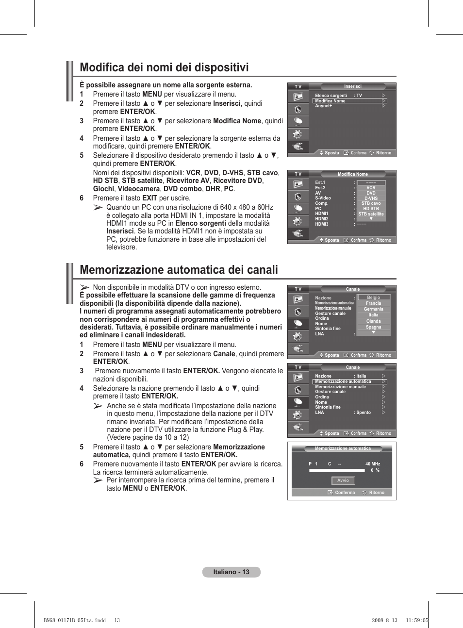 Modifica dei nomi dei dispositivi | Samsung PS50A417C2D User Manual | Page 252 / 477