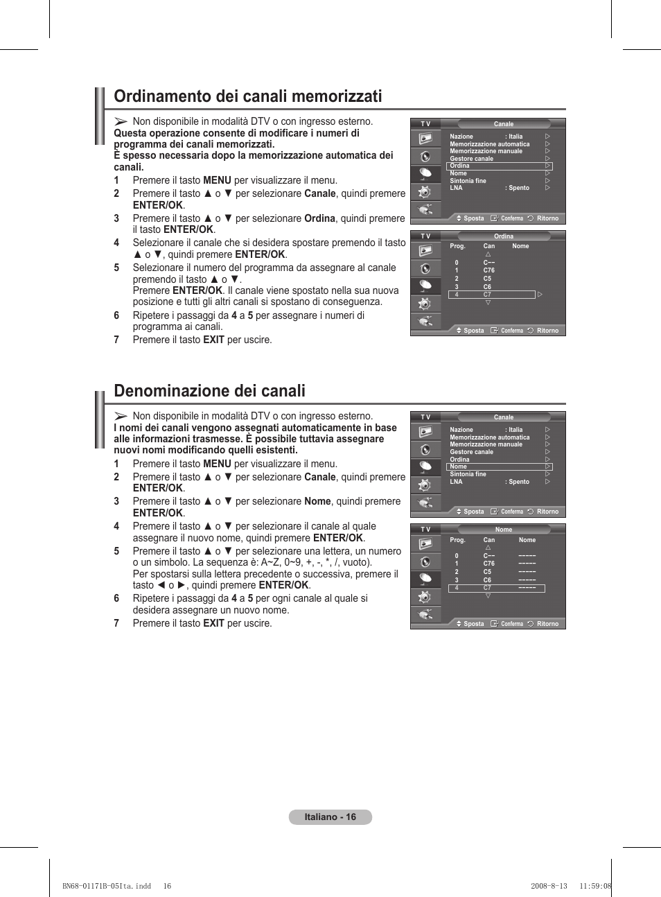 Denominazione dei canali | Samsung PS50A417C2D User Manual | Page 255 / 477
