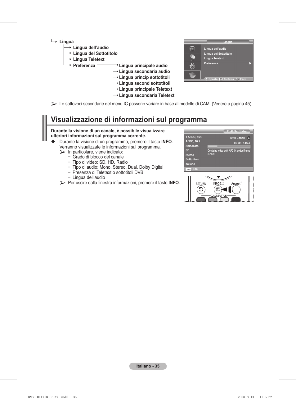 Visualizzazione di informazioni sul programma | Samsung PS50A417C2D User Manual | Page 274 / 477