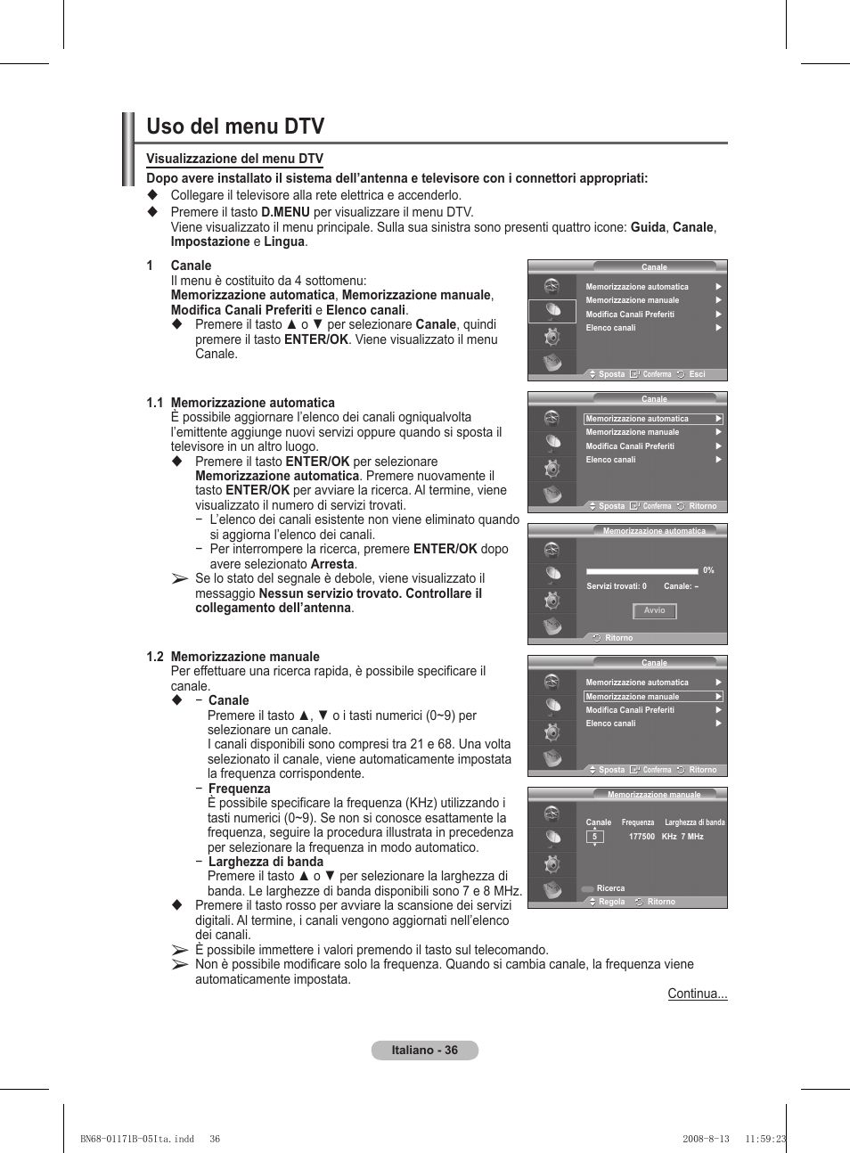 Uso del menu dtv | Samsung PS50A417C2D User Manual | Page 275 / 477