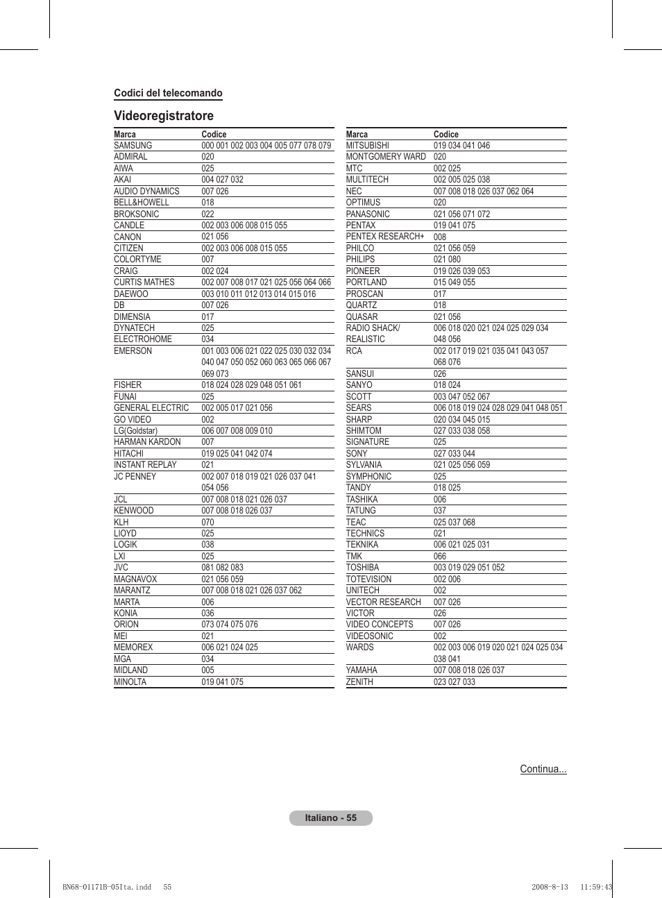 Videoregistratore | Samsung PS50A417C2D User Manual | Page 294 / 477