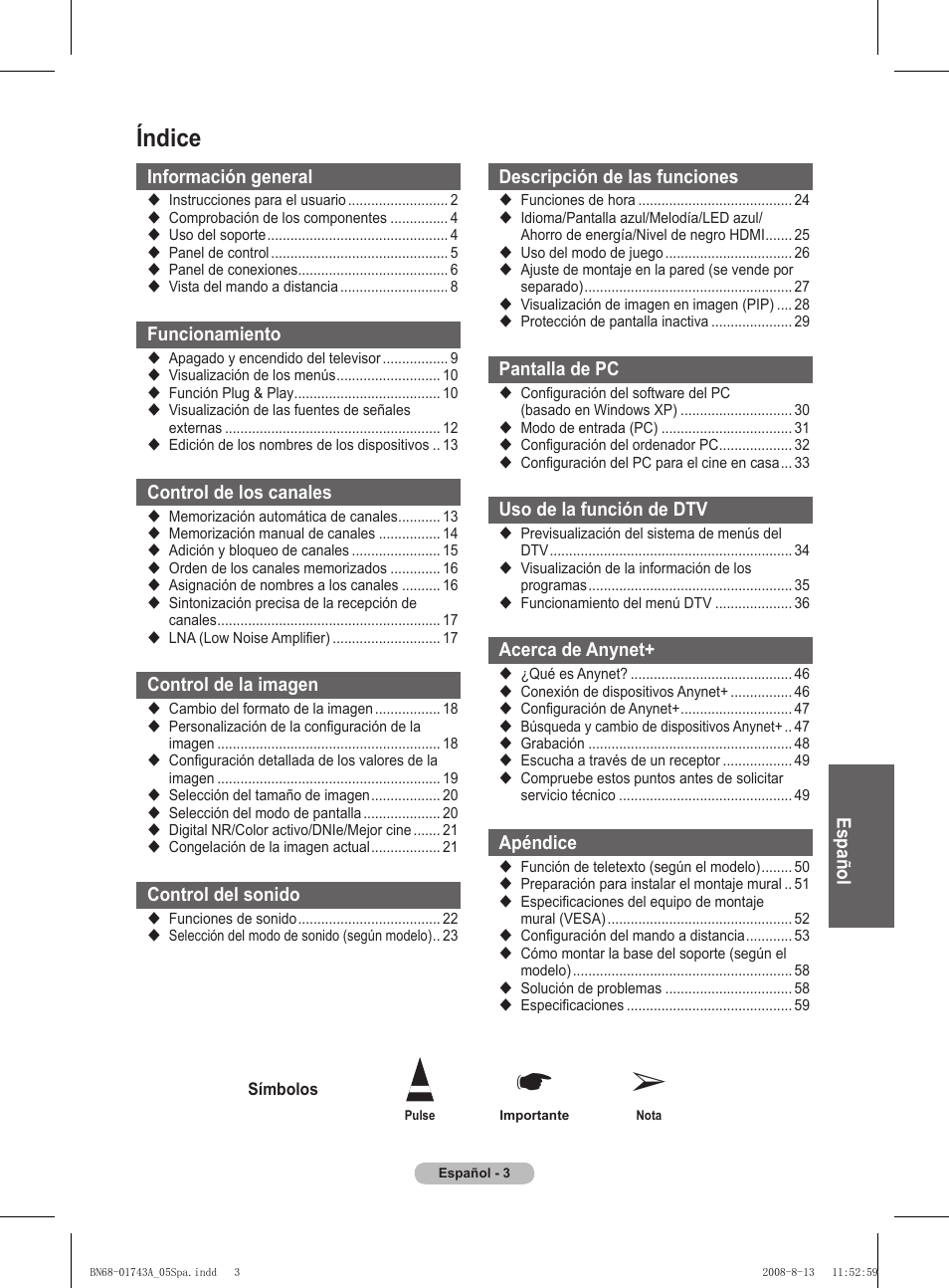 Índice | Samsung PS50A417C2D User Manual | Page 302 / 477