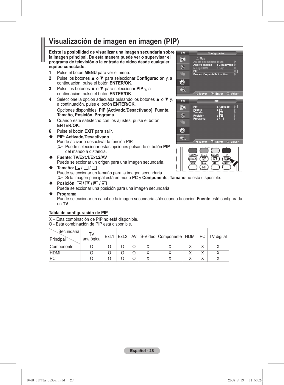 Visualización de imagen en imagen (pip) | Samsung PS50A417C2D User Manual | Page 327 / 477