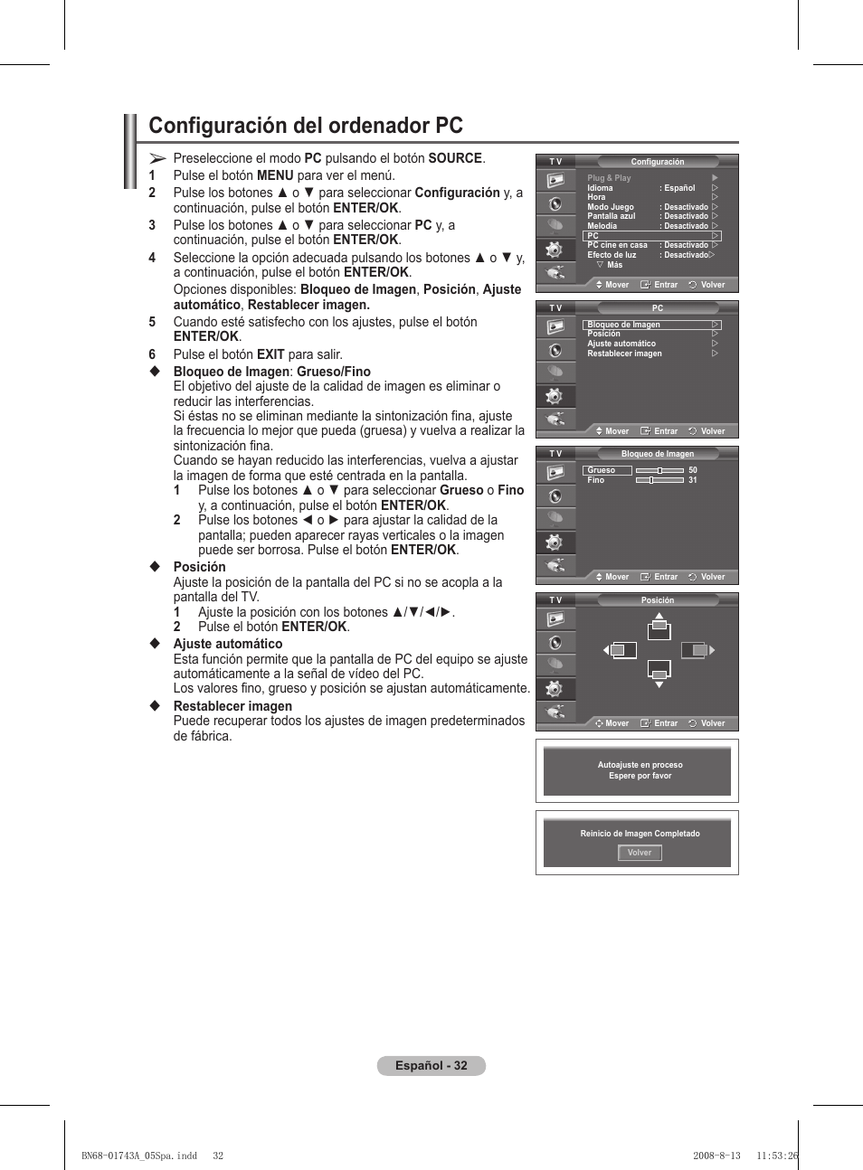 Configuración del ordenador pc | Samsung PS50A417C2D User Manual | Page 331 / 477