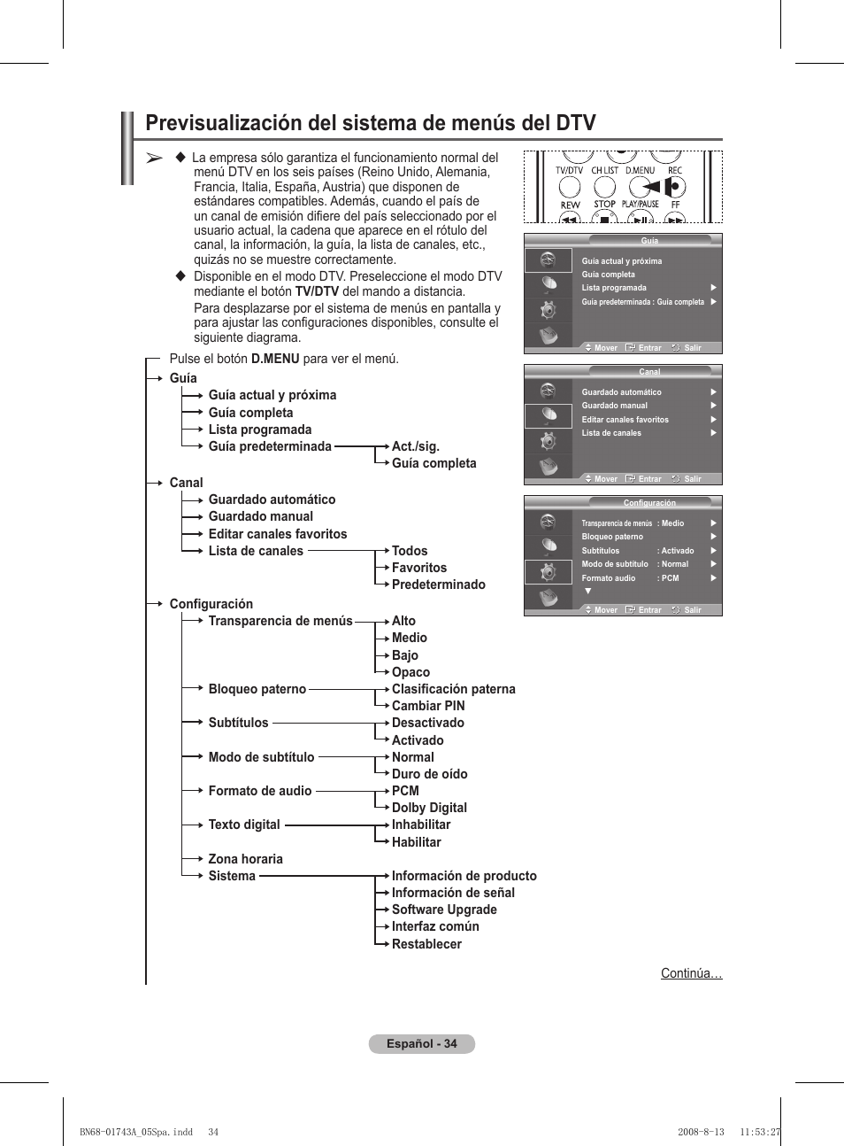 Previsualización del sistema de menús del dtv | Samsung PS50A417C2D User Manual | Page 333 / 477