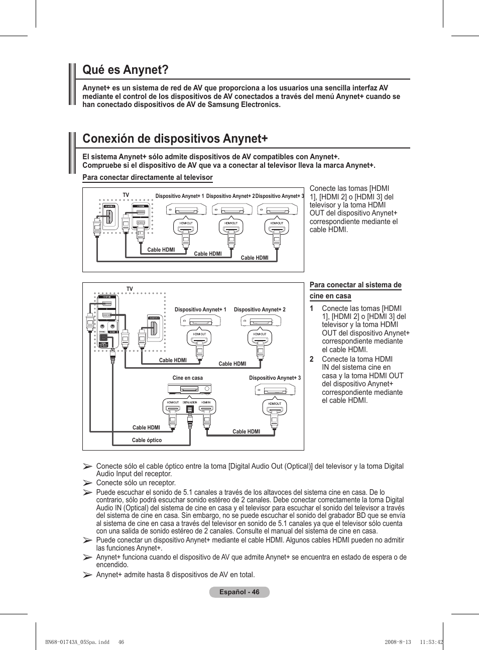 Conexión de dispositivos anynet, Qué es anynet | Samsung PS50A417C2D User Manual | Page 345 / 477