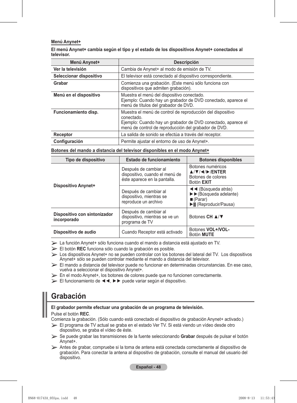 Grabación | Samsung PS50A417C2D User Manual | Page 347 / 477
