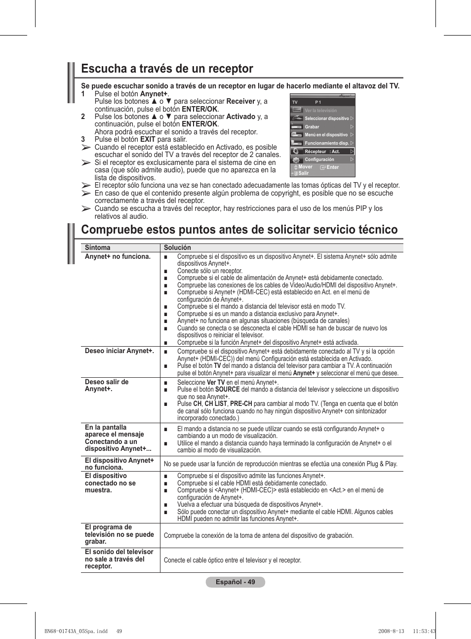 Escucha a través de un receptor | Samsung PS50A417C2D User Manual | Page 348 / 477