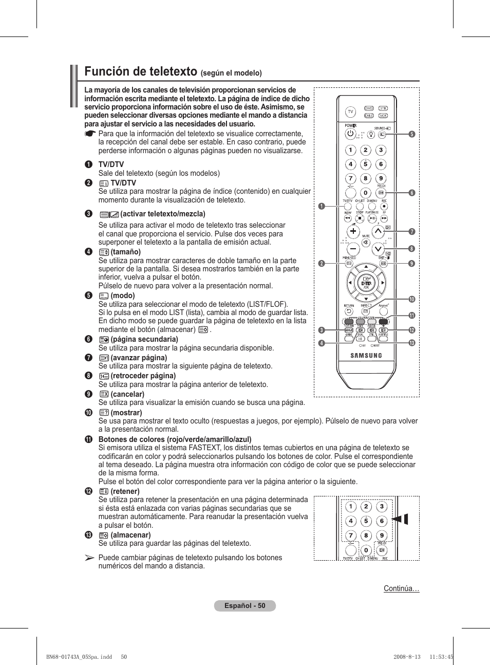 Función de teletexto | Samsung PS50A417C2D User Manual | Page 349 / 477
