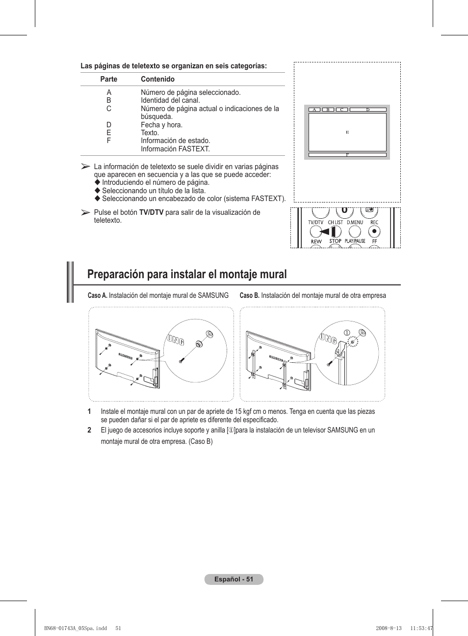 Preparación para instalar el montaje mural | Samsung PS50A417C2D User Manual | Page 350 / 477