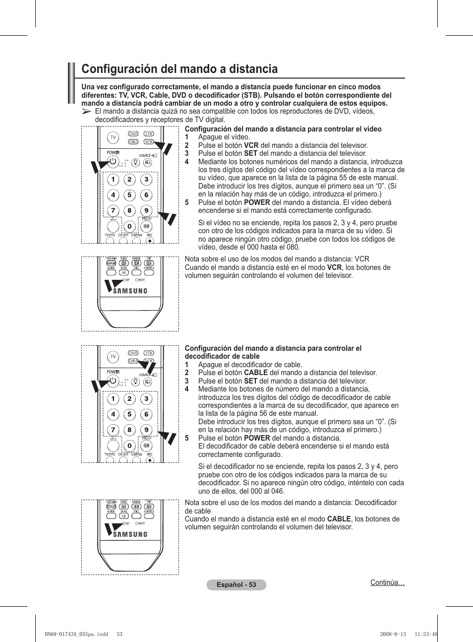 Configuración del mando a distancia | Samsung PS50A417C2D User Manual | Page 352 / 477