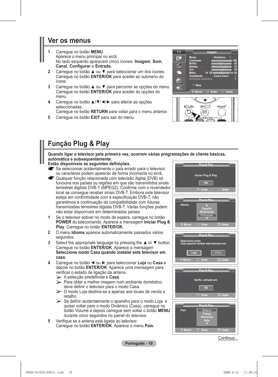 Ver os menus, Função plug & play | Samsung PS50A417C2D User Manual | Page 368 / 477