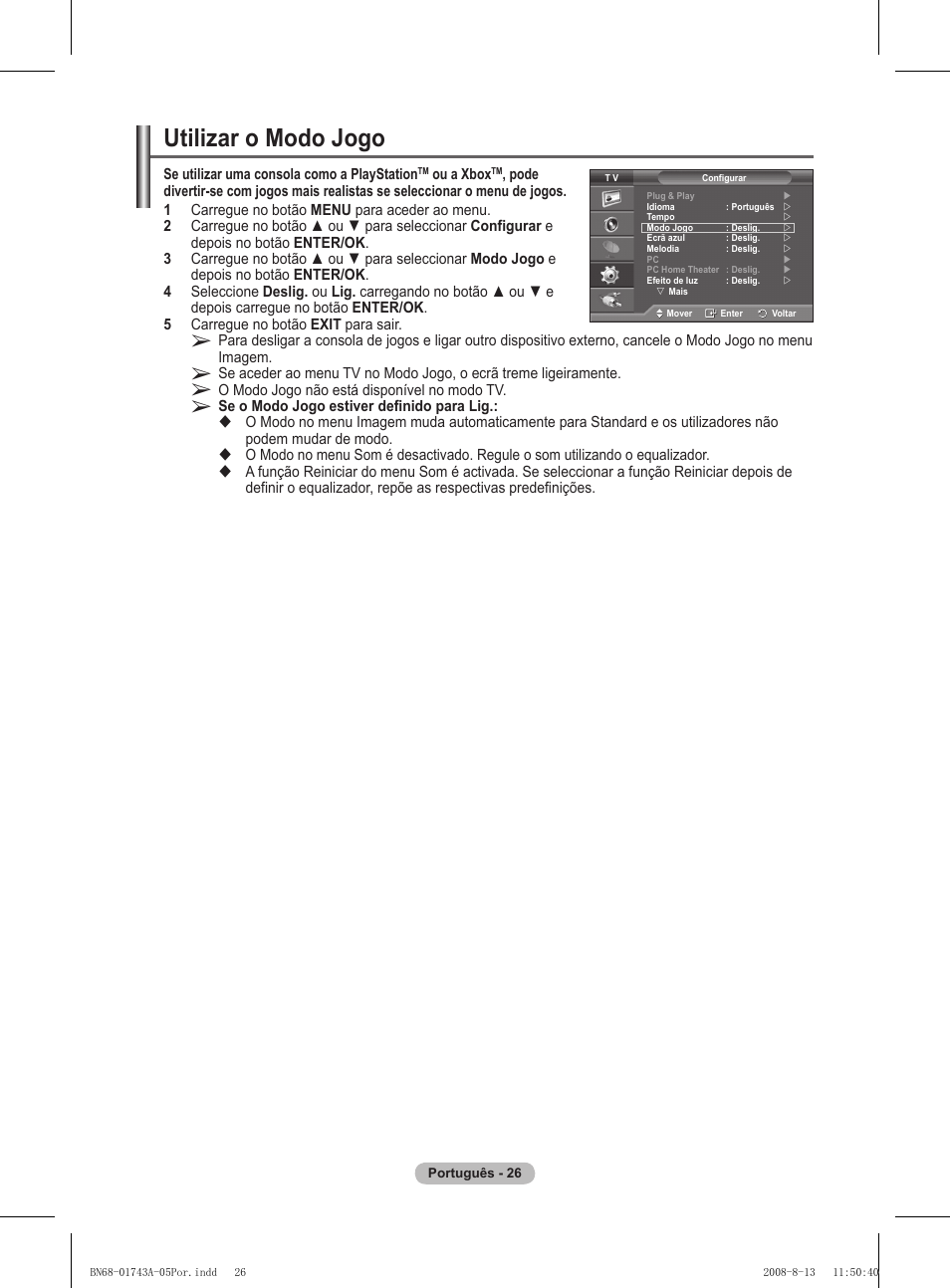 Utilizar o modo jogo | Samsung PS50A417C2D User Manual | Page 384 / 477