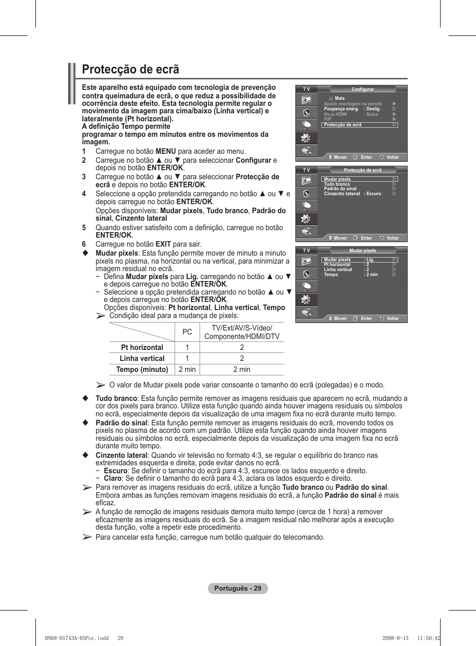 Protecção de ecrã | Samsung PS50A417C2D User Manual | Page 387 / 477