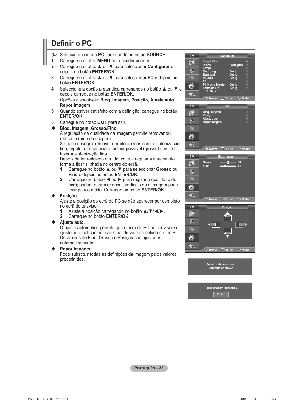 Definir o pc | Samsung PS50A417C2D User Manual | Page 390 / 477