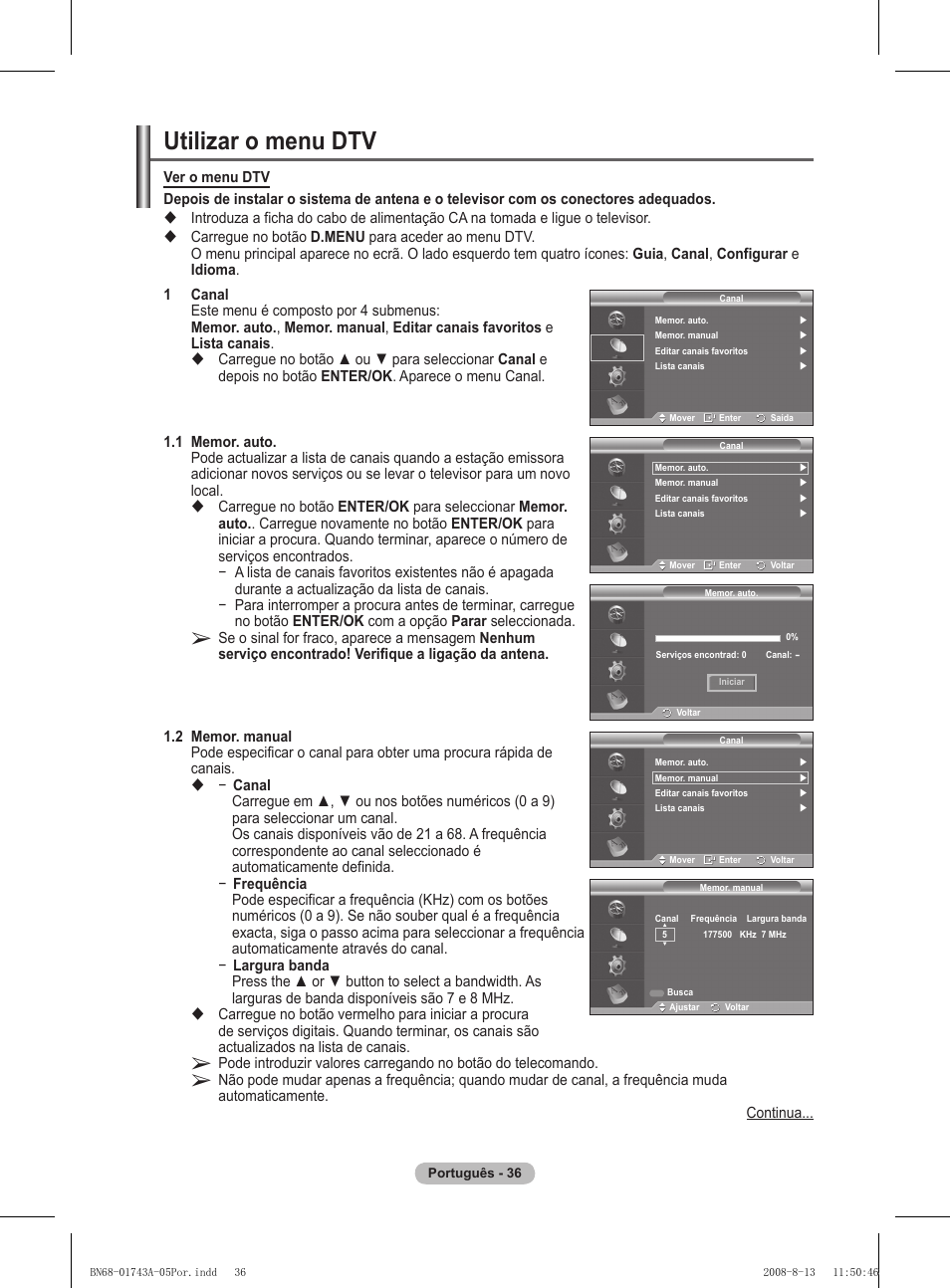 Utilizar o menu dtv | Samsung PS50A417C2D User Manual | Page 394 / 477