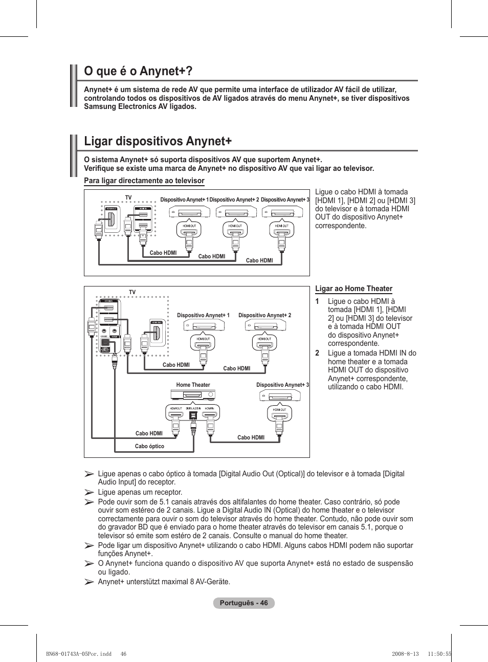 O que é o anynet, Ligar dispositivos anynet | Samsung PS50A417C2D User Manual | Page 404 / 477
