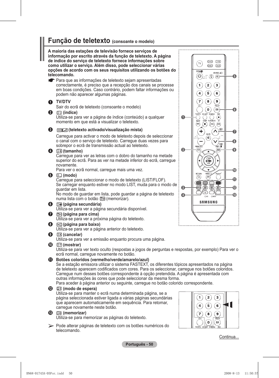 Função de teletexto | Samsung PS50A417C2D User Manual | Page 408 / 477