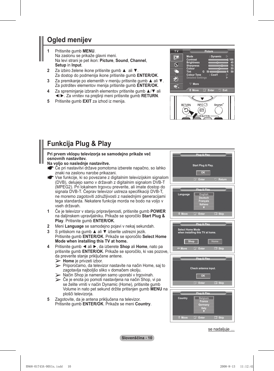 Ogled menijev, Funkcija plug & play | Samsung PS50A417C2D User Manual | Page 427 / 477