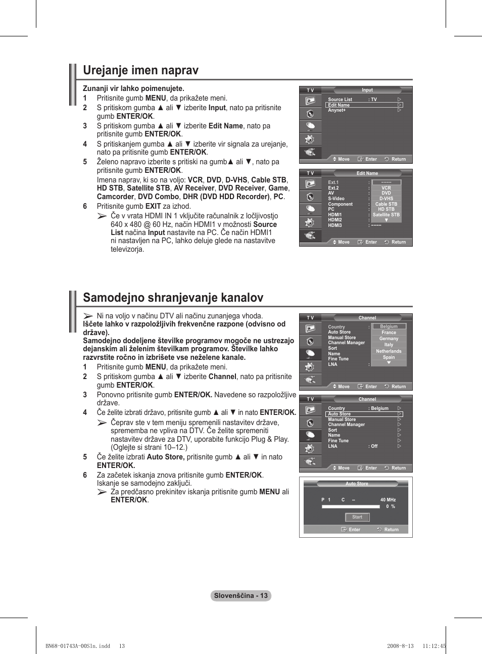 Urejanje imen naprav, Samodejno shranjevanje kanalov | Samsung PS50A417C2D User Manual | Page 430 / 477