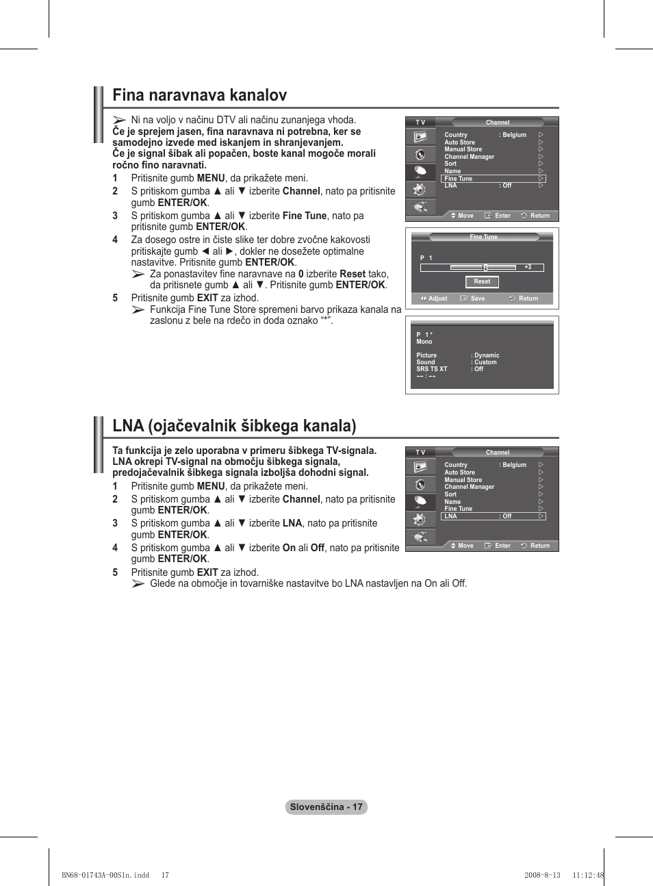 Fina naravnava kanalov, Lna (ojačevalnik šibkega kanala) | Samsung PS50A417C2D User Manual | Page 434 / 477