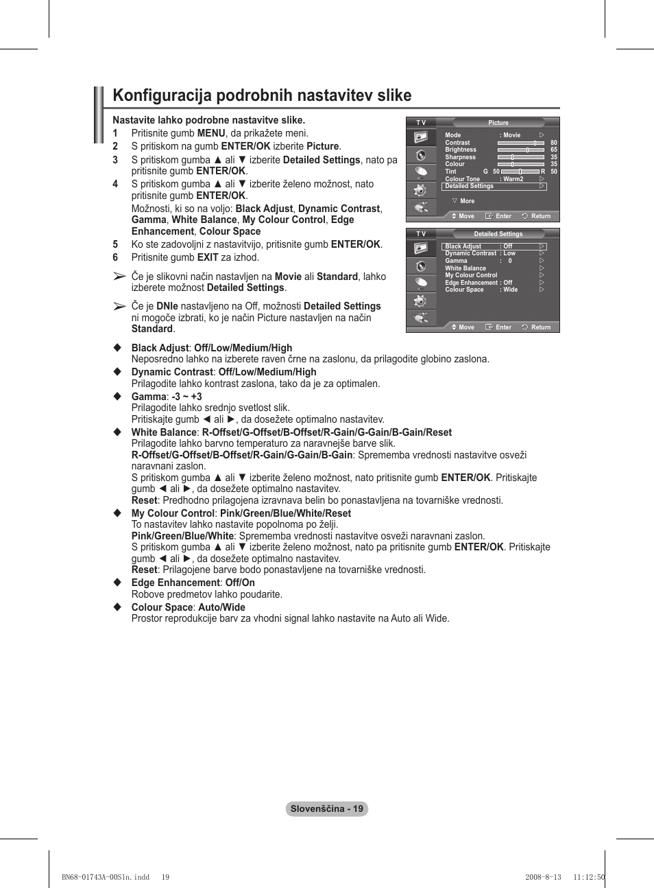 Konfiguracija podrobnih nastavitev slike | Samsung PS50A417C2D User Manual | Page 436 / 477