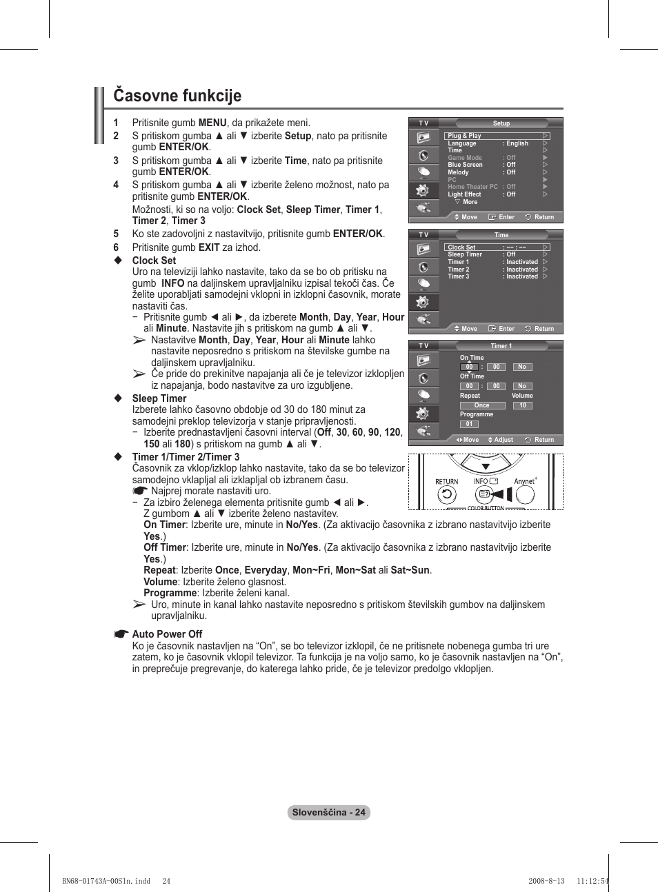 Časovne funkcije | Samsung PS50A417C2D User Manual | Page 441 / 477