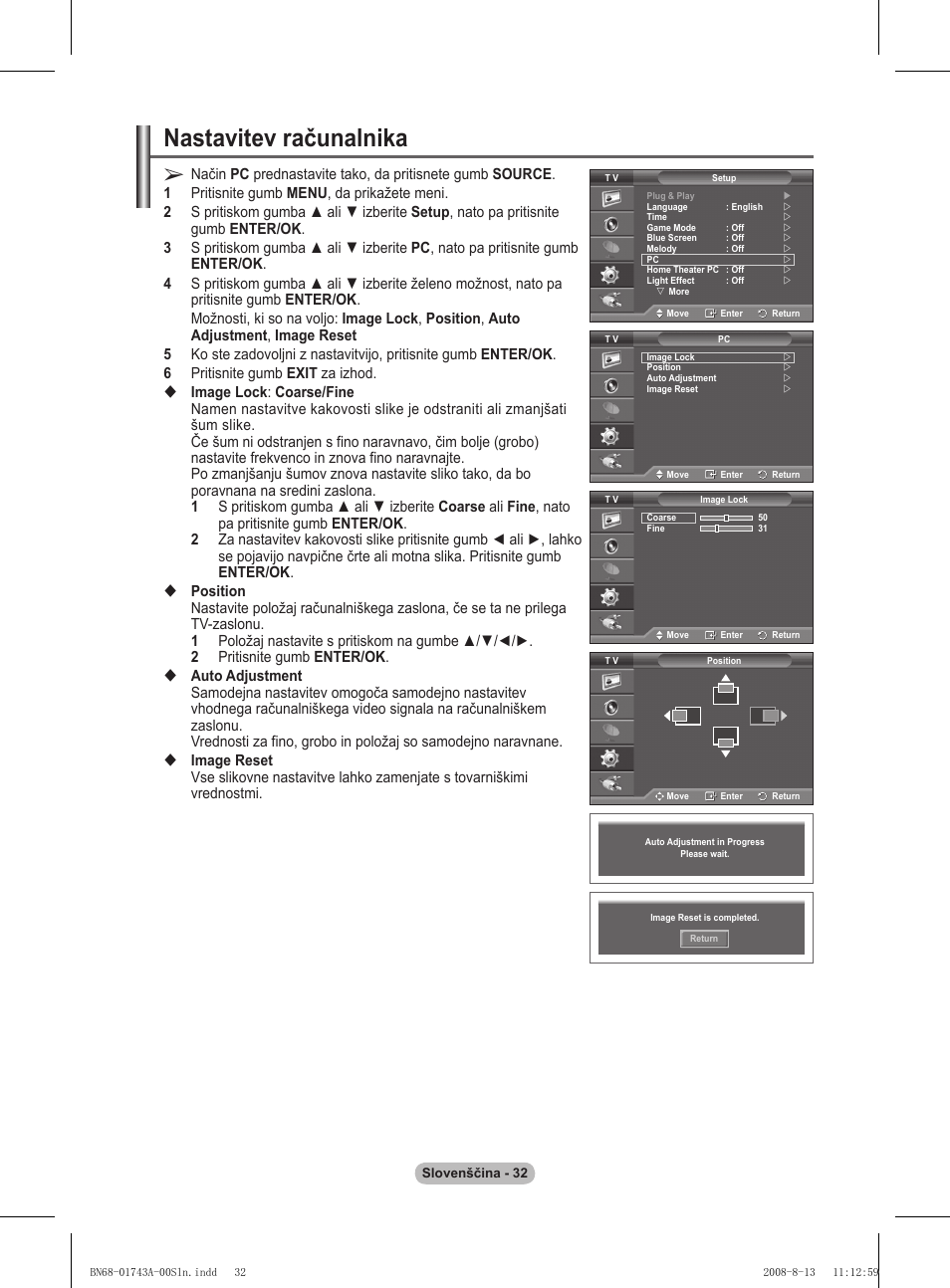 Nastavitev računalnika | Samsung PS50A417C2D User Manual | Page 449 / 477