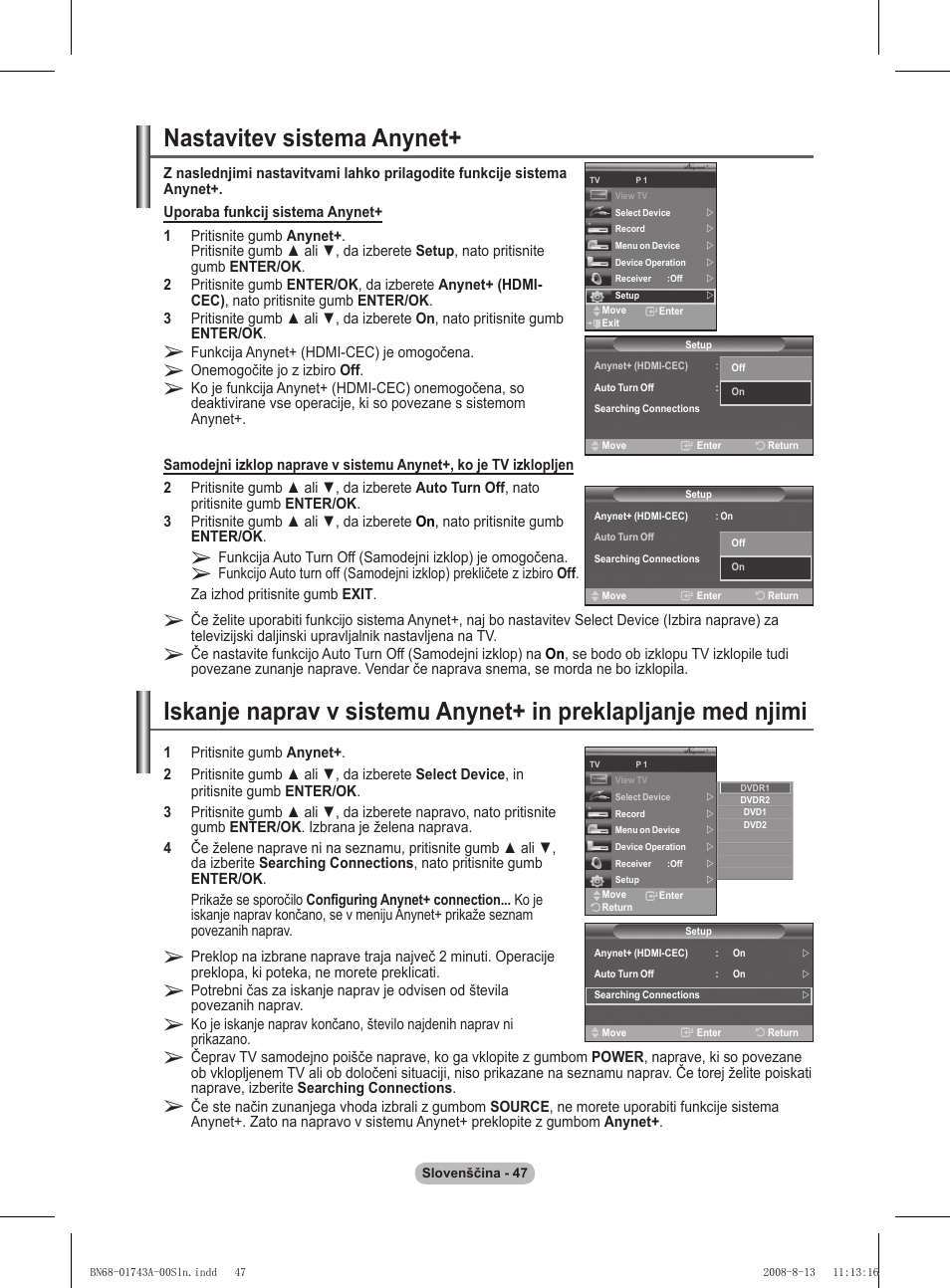 Nastavitev sistema anynet | Samsung PS50A417C2D User Manual | Page 464 / 477