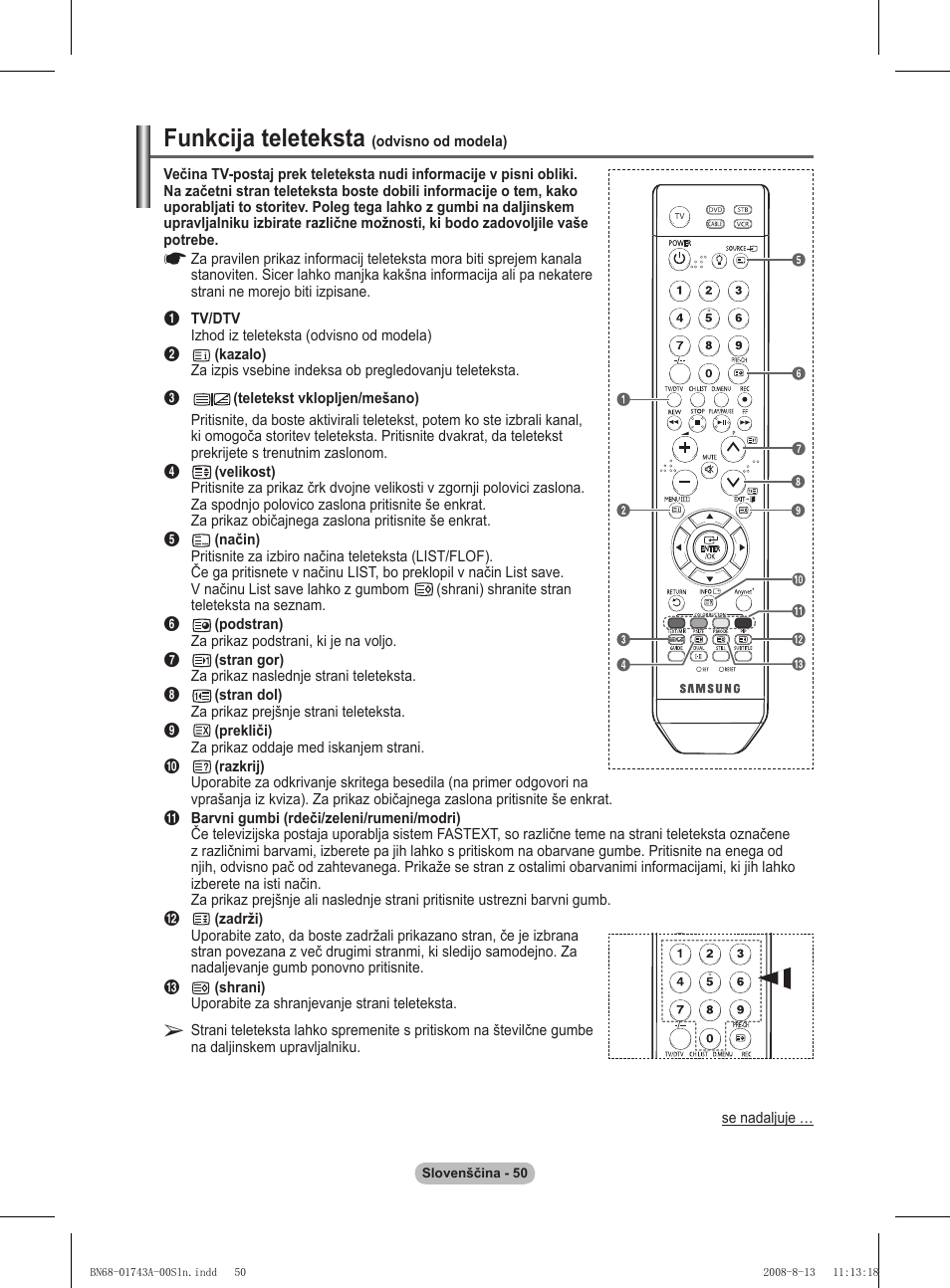 Funkcija teleteksta | Samsung PS50A417C2D User Manual | Page 467 / 477