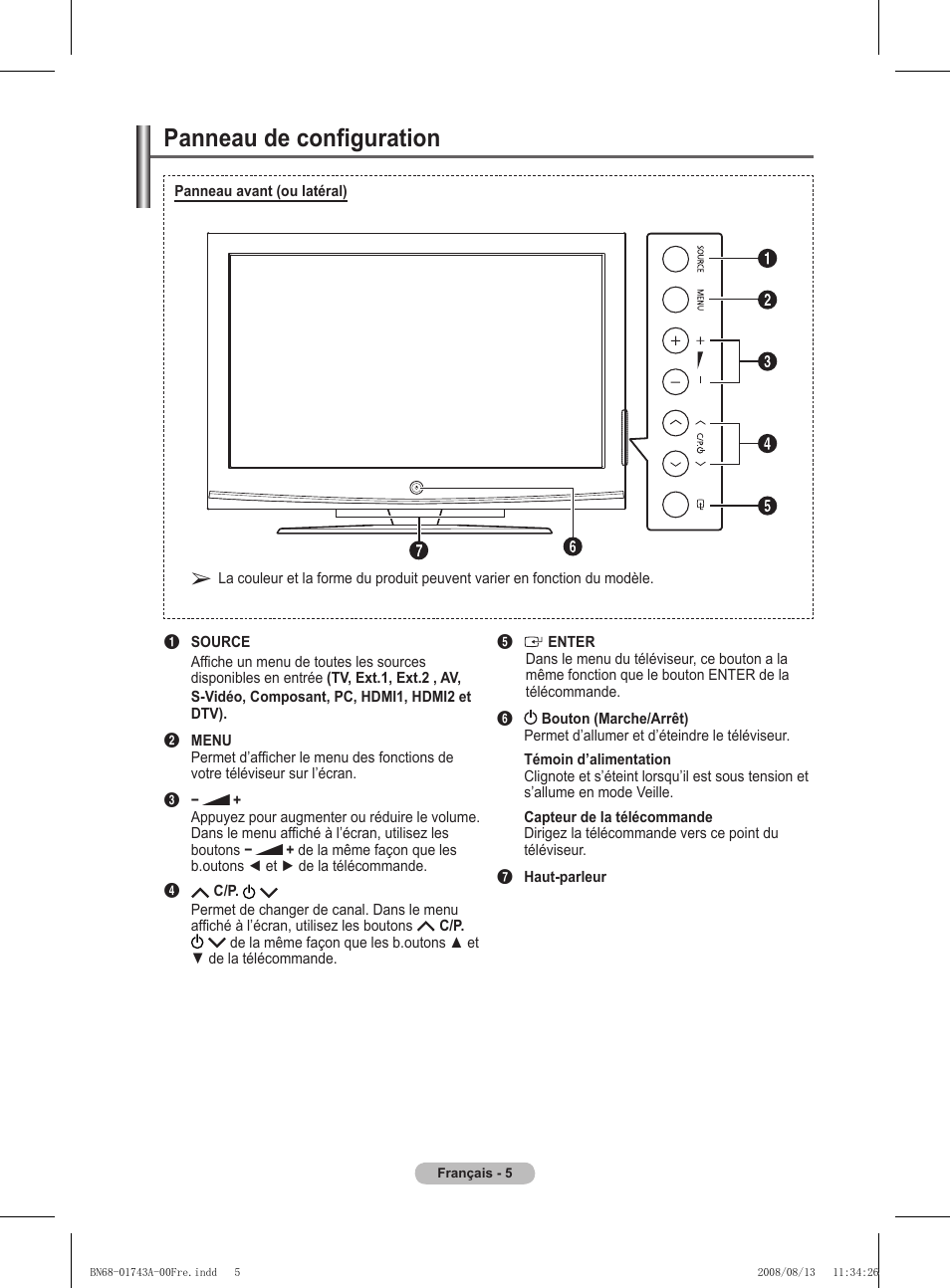 Panneau de configuration | Samsung PS50A417C2D User Manual | Page 67 / 477