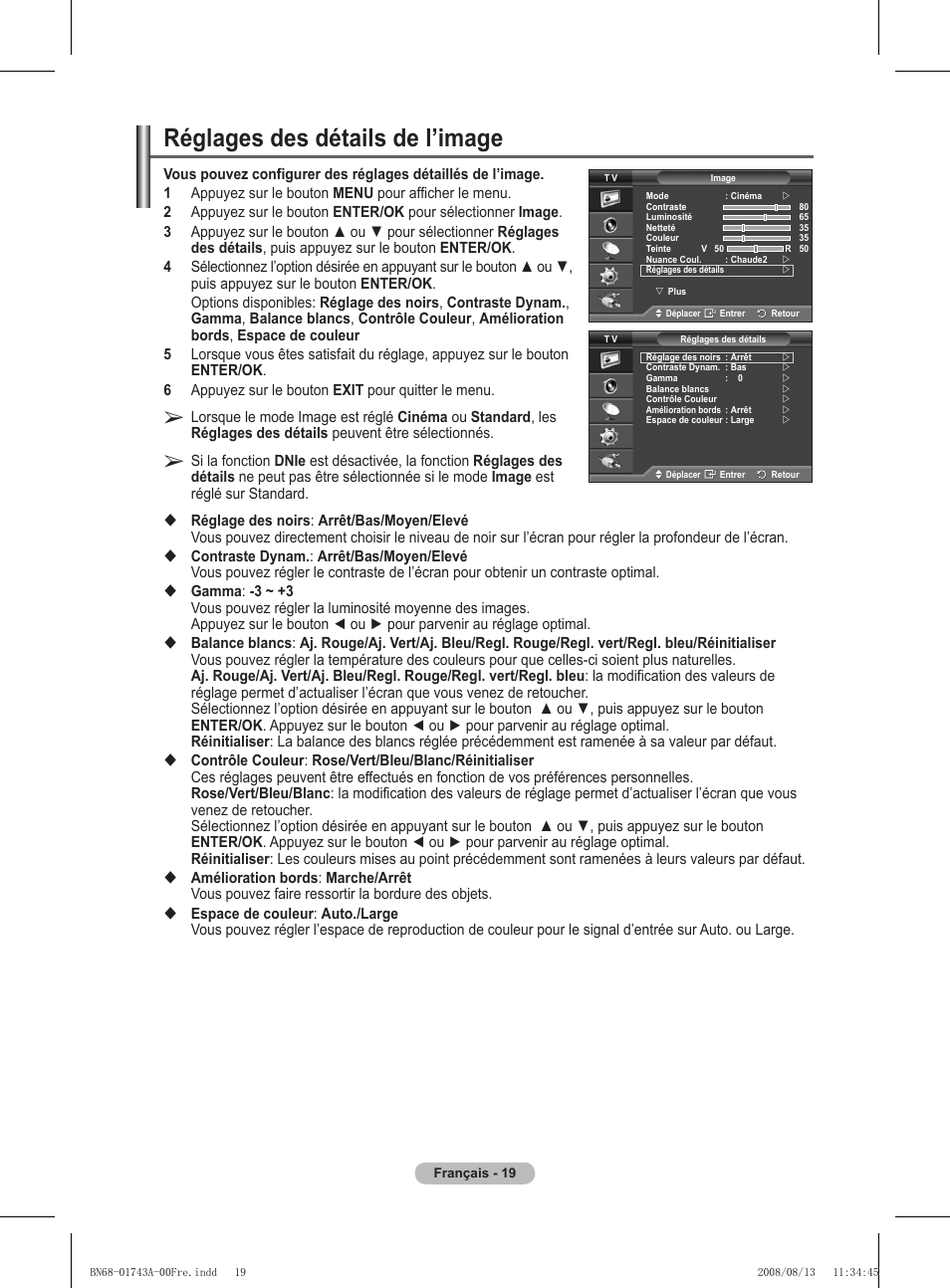 Réglages des détails de l’image | Samsung PS50A417C2D User Manual | Page 81 / 477