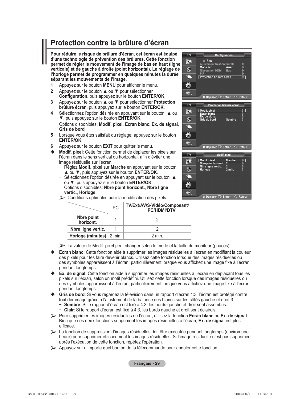 Protection contre la brûlure d’écran | Samsung PS50A417C2D User Manual | Page 91 / 477