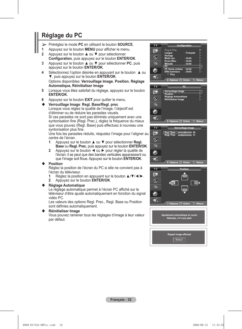 Réglage du pc | Samsung PS50A417C2D User Manual | Page 94 / 477