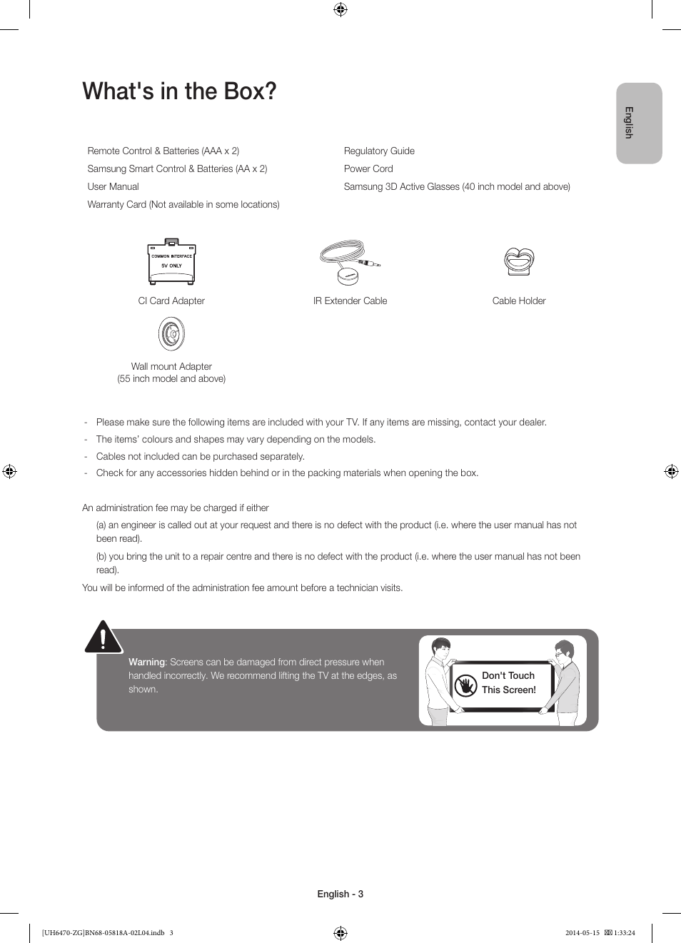 What's in the box | Samsung UE40H6470SS User Manual | Page 3 / 89