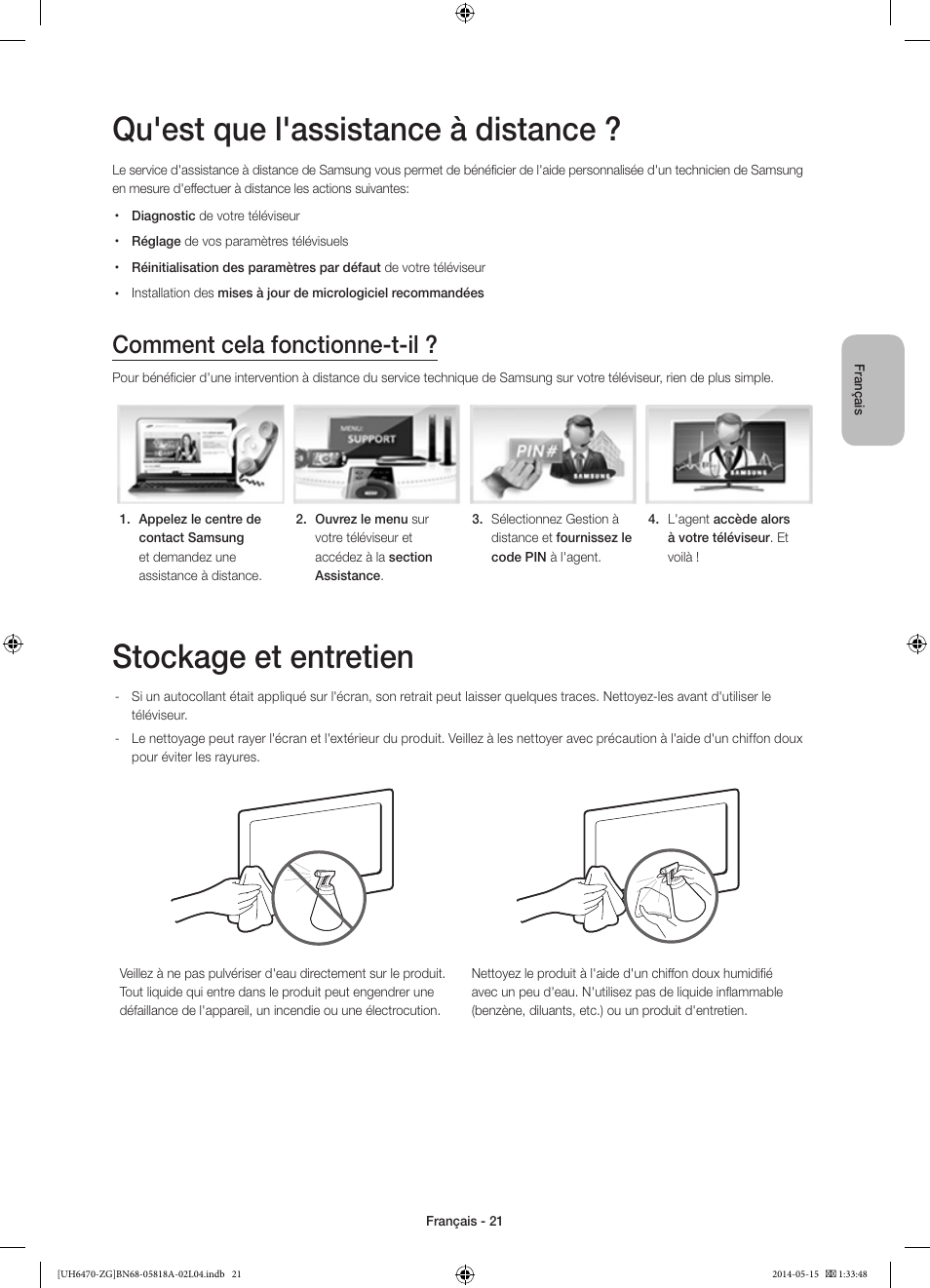 Qu'est que l'assistance à distance, Stockage et entretien, Comment cela fonctionne-t-il | Samsung UE40H6470SS User Manual | Page 65 / 89