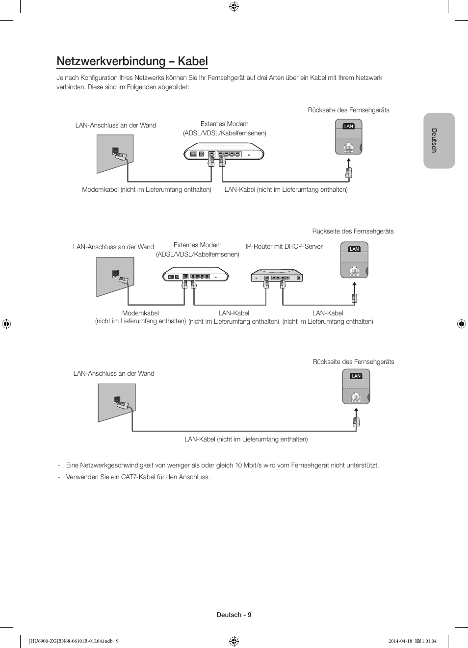 Netzwerkverbindung – kabel | Samsung UE55HU6900S User Manual | Page 33 / 97