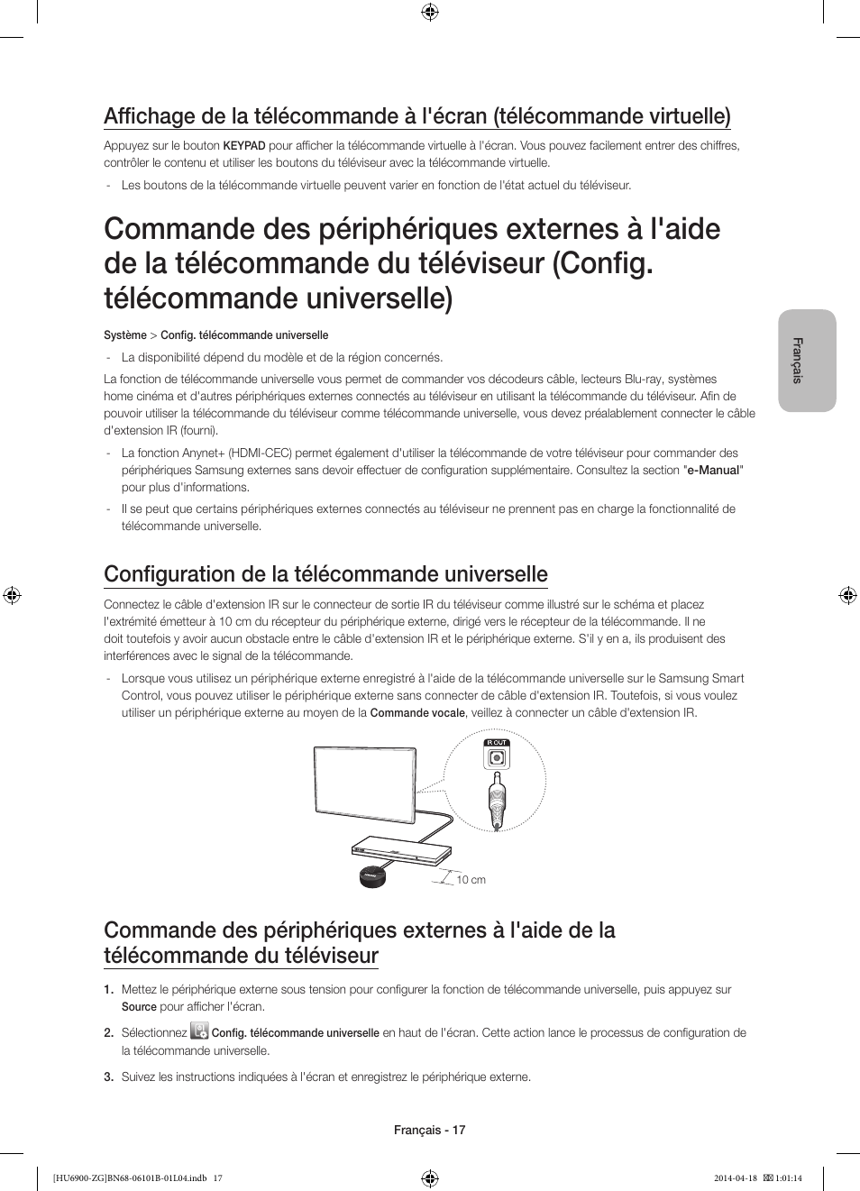 Configuration de la télécommande universelle | Samsung UE55HU6900S User Manual | Page 65 / 97