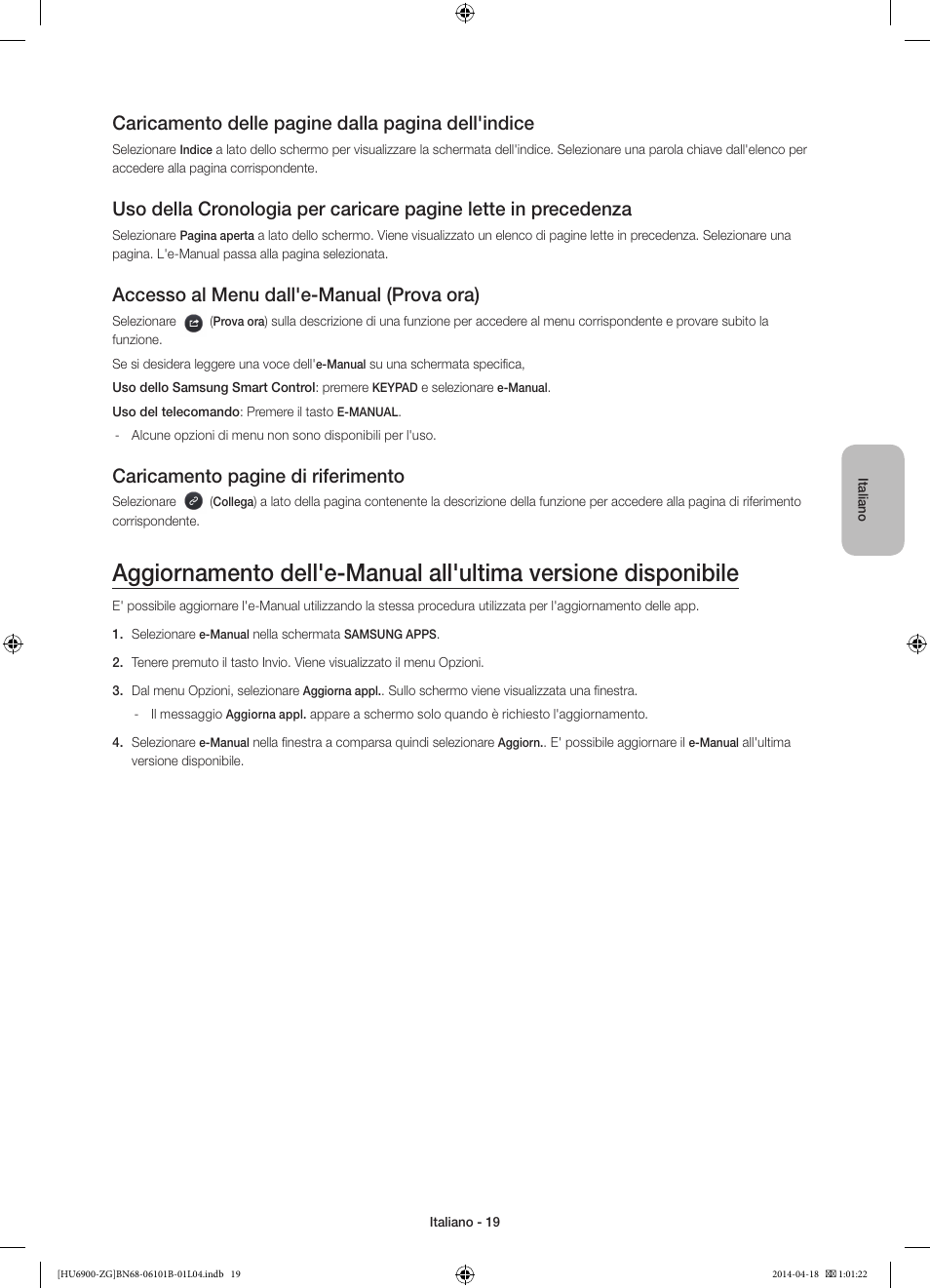 Caricamento delle pagine dalla pagina dell'indice, Accesso al menu dall'e-manual (prova ora), Caricamento pagine di riferimento | Samsung UE55HU6900S User Manual | Page 91 / 97