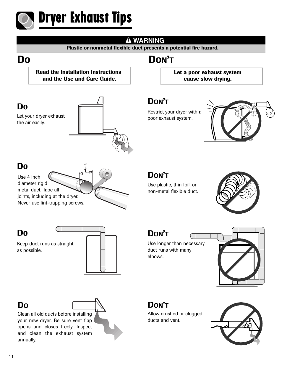 Dryer exhaust tips | Amana ND-1 User Manual | Page 12 / 44