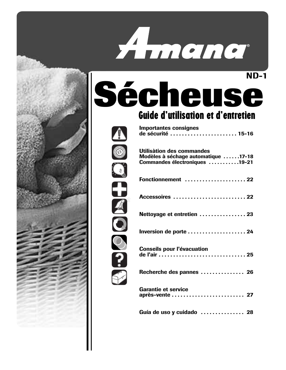 Sécheuse, Guide d’utilisation et d’entretien | Amana ND-1 User Manual | Page 15 / 44