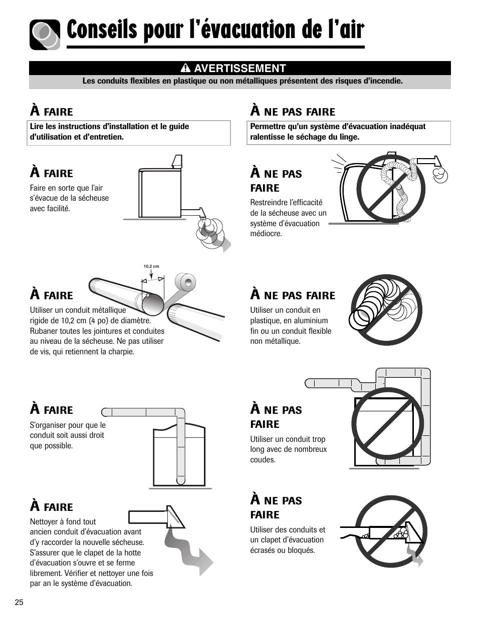 Conseils pour l’évacuation de l’air | Amana ND-1 User Manual | Page 26 / 44