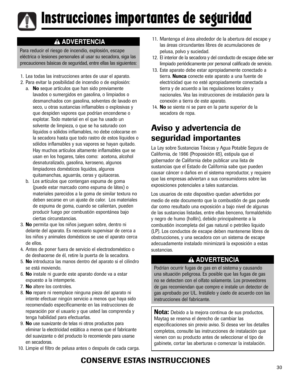 Instrucciones importantes de seguridad, Aviso y advertencia de seguridad importantes, Conserve estas instrucciones | Amana ND-1 User Manual | Page 31 / 44