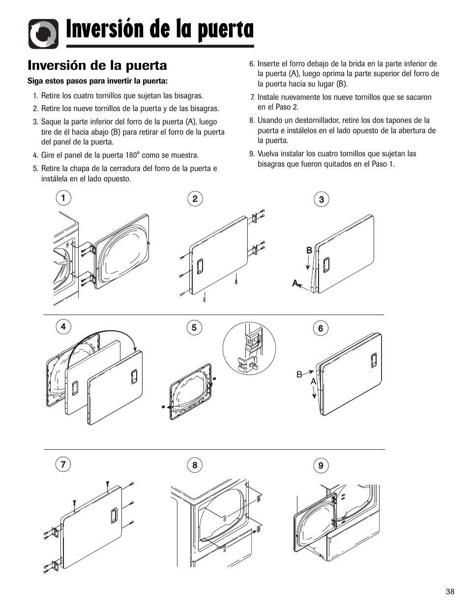Inversión de la puerta | Amana ND-1 User Manual | Page 39 / 44